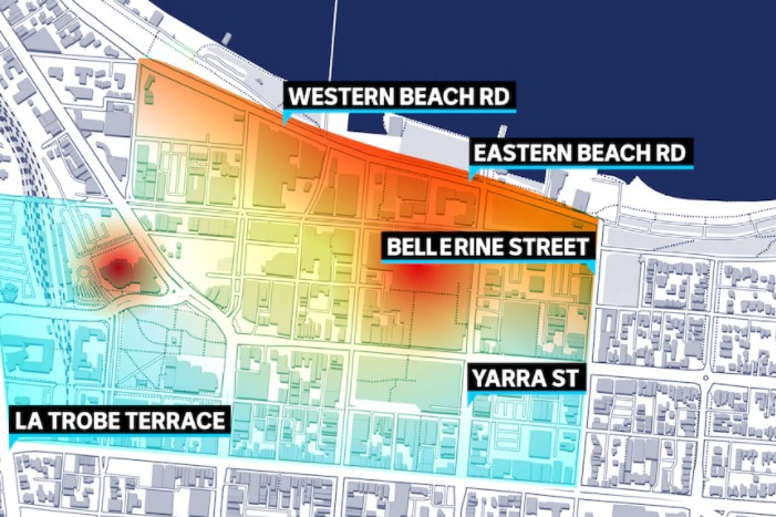Map of Geelong showing pedestrian movement
