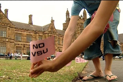 Students protest against voluntary student fees in 2005