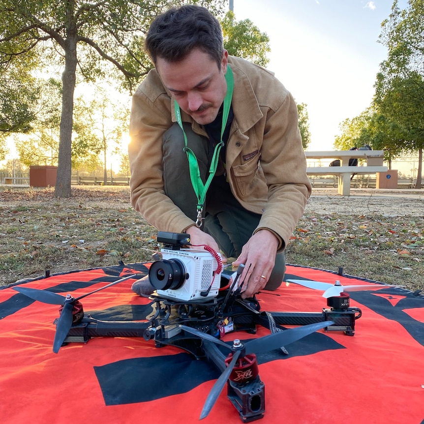 Ross Beck preparing a FPV drone
