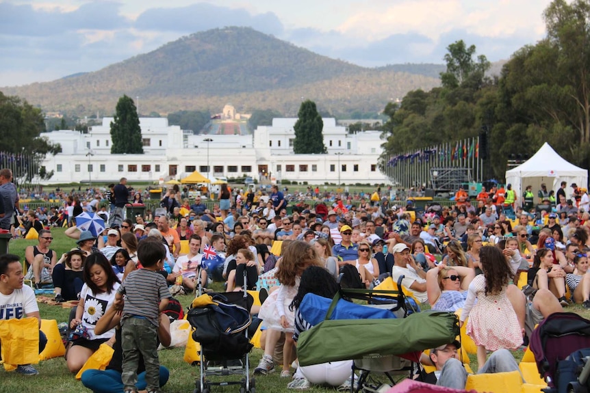 Crowds gather on the Parliament House lawn in Canberra for the 2016 Australian of the Year awards ceremony