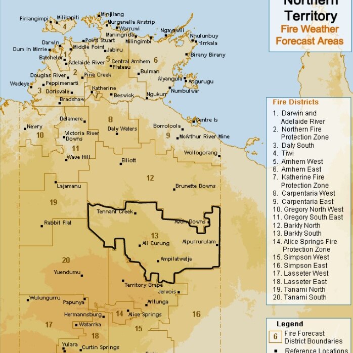 A map of the NT with fire districts outlined.
