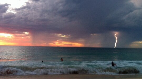 Lightning strike over Scarborough Beach in Perth 21 February 2013