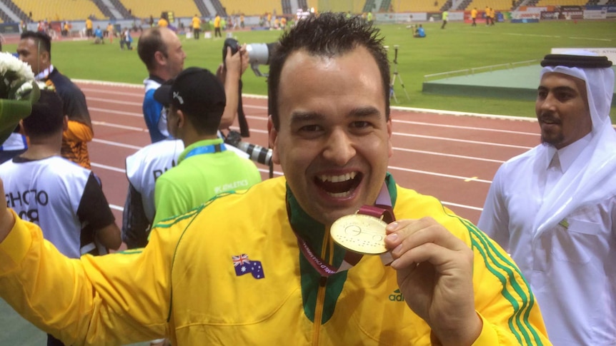 Todd Hodgetts with his gold medal won at the 2015 World Championships.