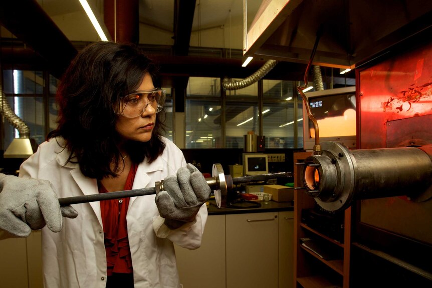 Veena Sahajwalla at work on one of her microfactories