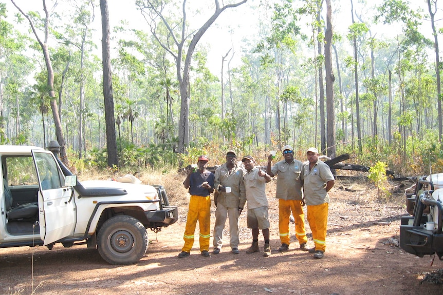 Five Tiwi Land Rangers in the bush.