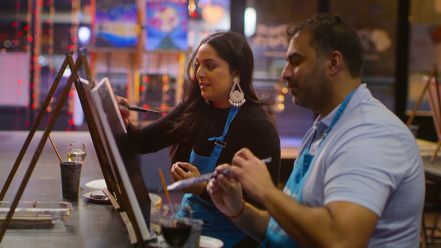 Vikash Mishra (right) on a date in the new series of Indian Matchmaking.