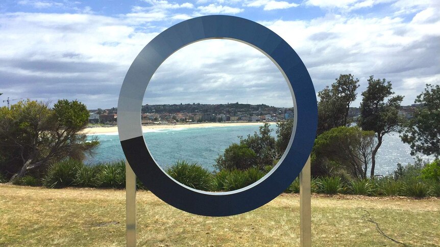 A circular sculpture overlooking Bondi Beach.