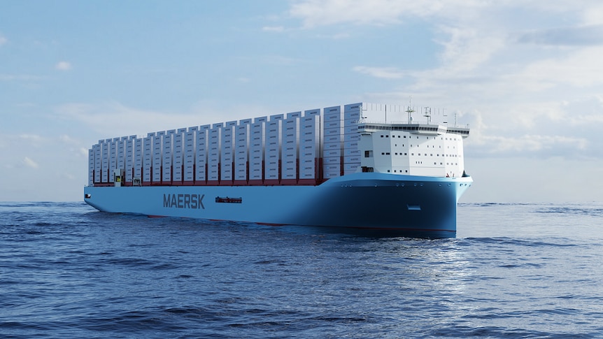 An artists impression of the Maersk ethanol powered container ship