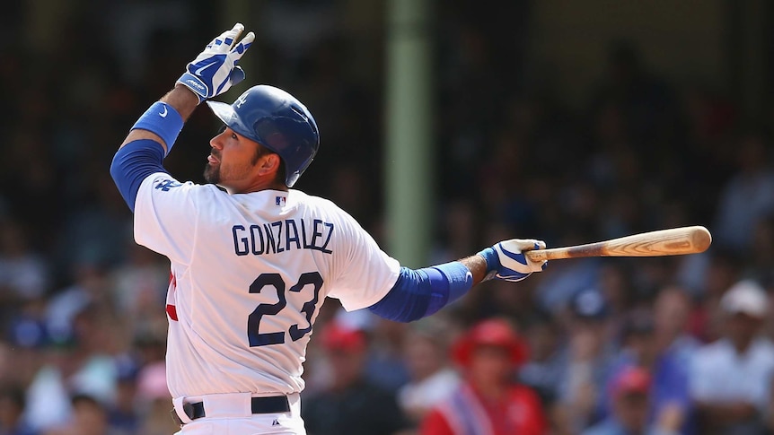 Adrian Gonzalez hits for the LA Dodgers