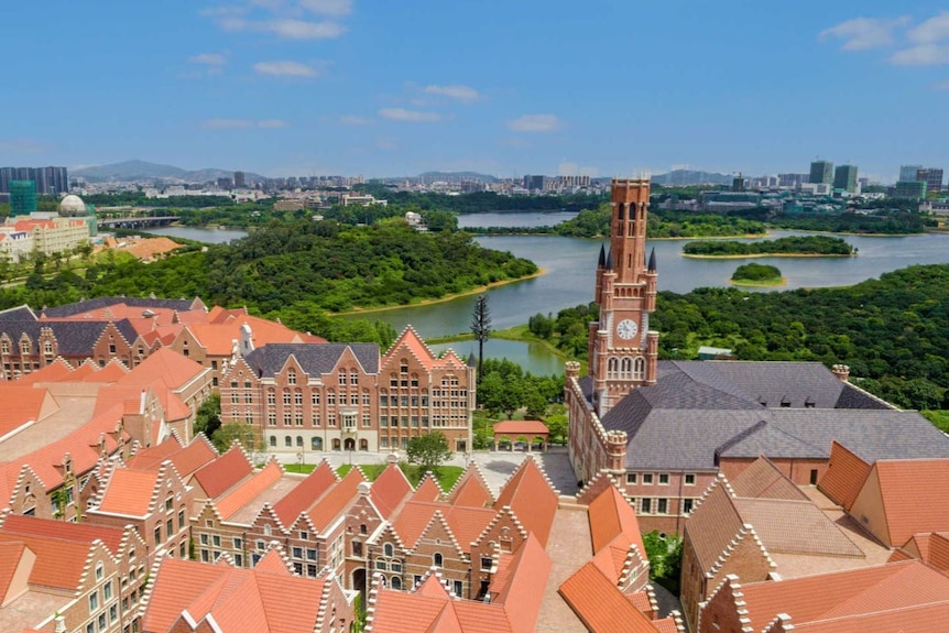 The part of Huawei's campus based on the Belgian city of Bruges, Shezhen is visible in the background.