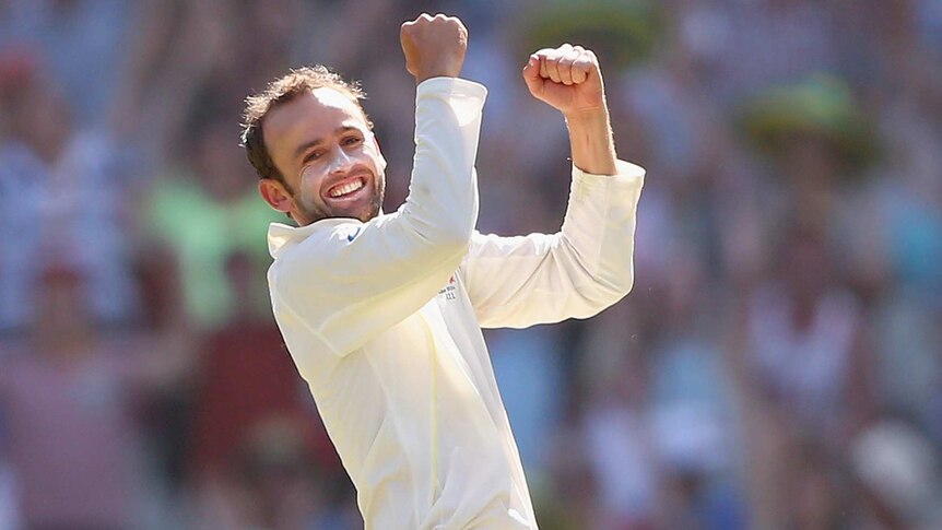 Lyon celebrates Pietersen's wicket