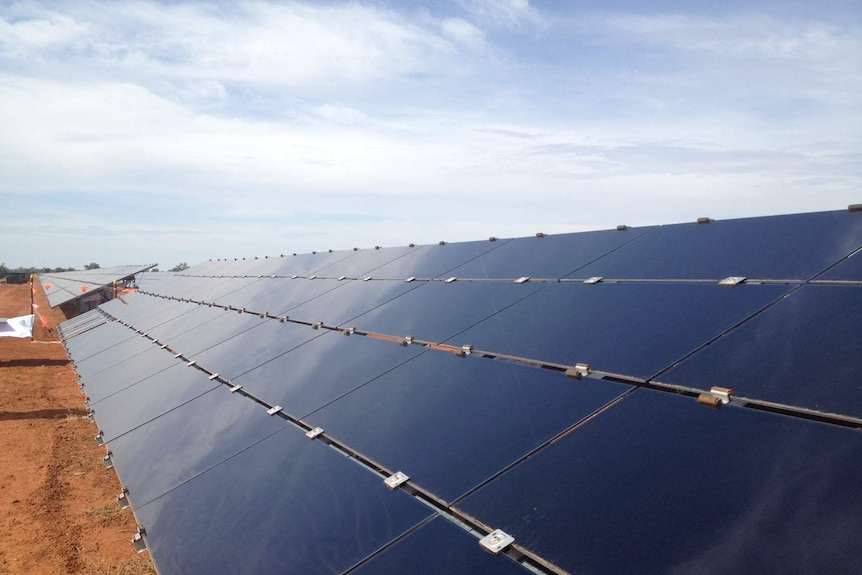 Solar farm panels in paddock in western NSW