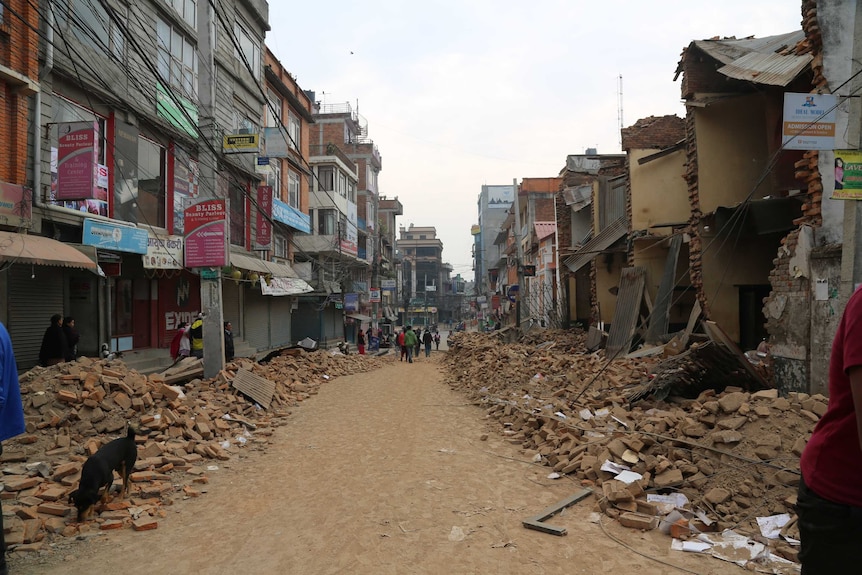 A ruined street in Kathmandu