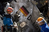 Gendarmes work at the crash site of the Germanwings Airbus