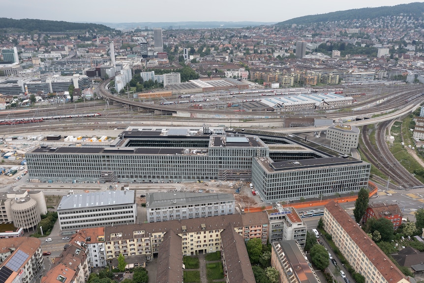 Aerial view of Swiss police and justice complex housing the new prison.