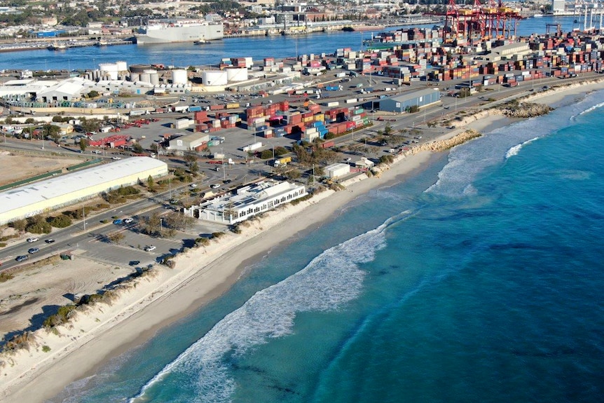 Port Beach aerial photo showing erosion.