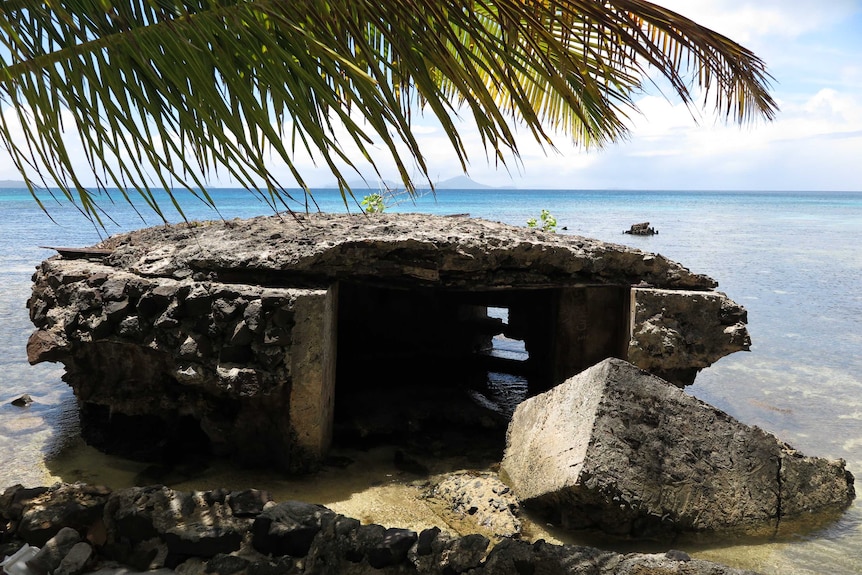 Japanese bunker from WW2 sits on the shoreline of the Chuuk lagoon