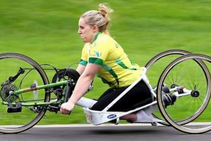 Paralympian Shelley Chaplin with her handbike