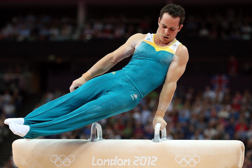 Joshua Jefferis competes on the pommel horse at the London 2012 Olympic Games.