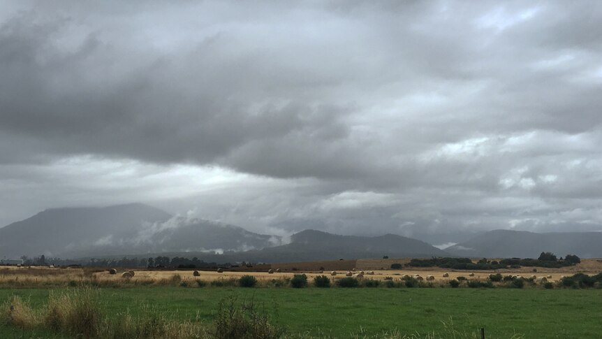 Storms over Meander farms in northern Tasmania