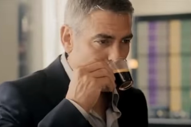 George Clooney drinking coffee