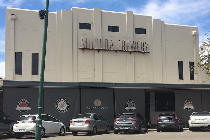 Outside of historic Mildura building, former Astor Theatre, now Mildura Brewery.