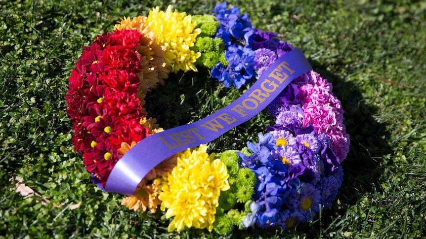 Rainbow wreath for Anzac Day