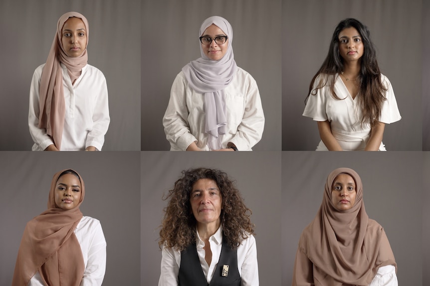 Eight women in different frames smiling to camera