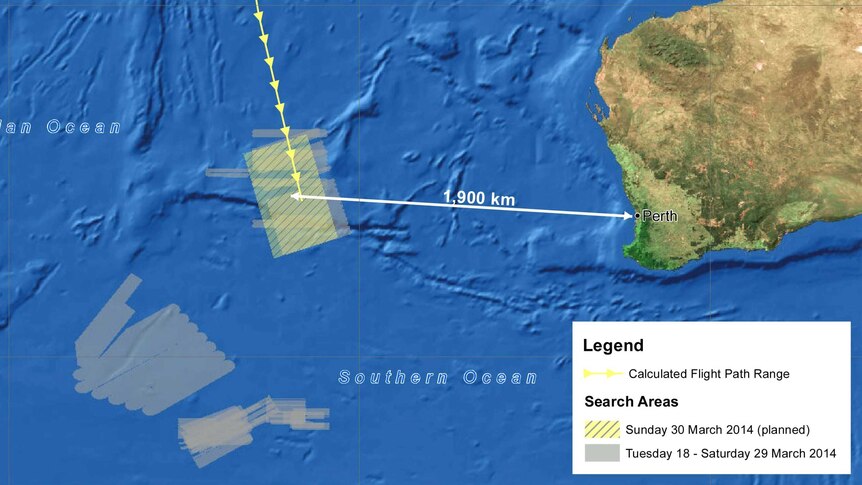 Map of MH370 search area March 30, 2014