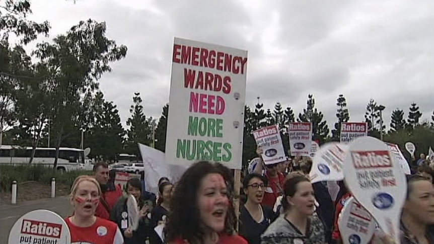 Nurses rally over staff ratios at Olympic Park in Sydney