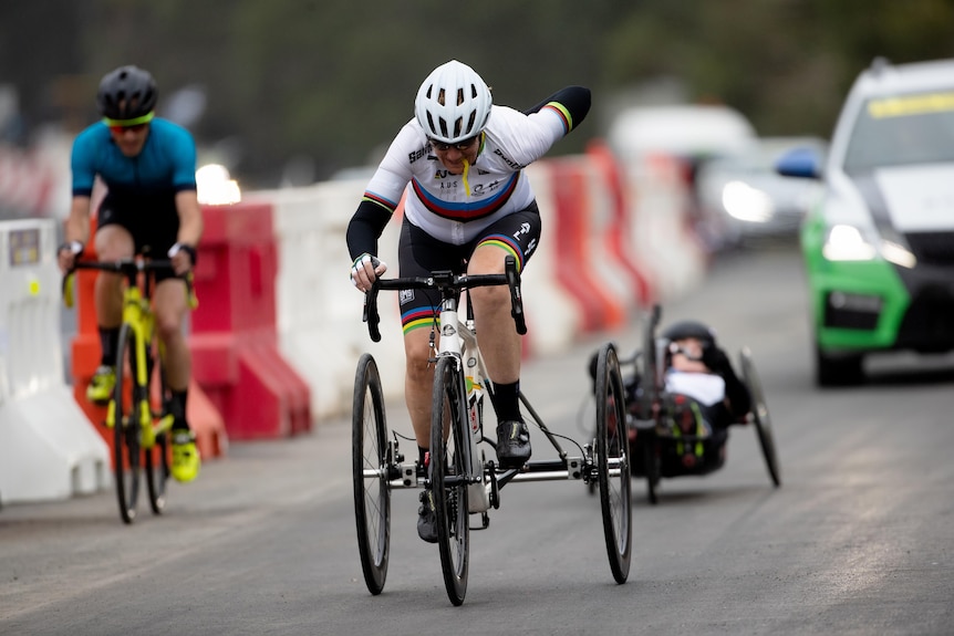 Cycling competing in a race