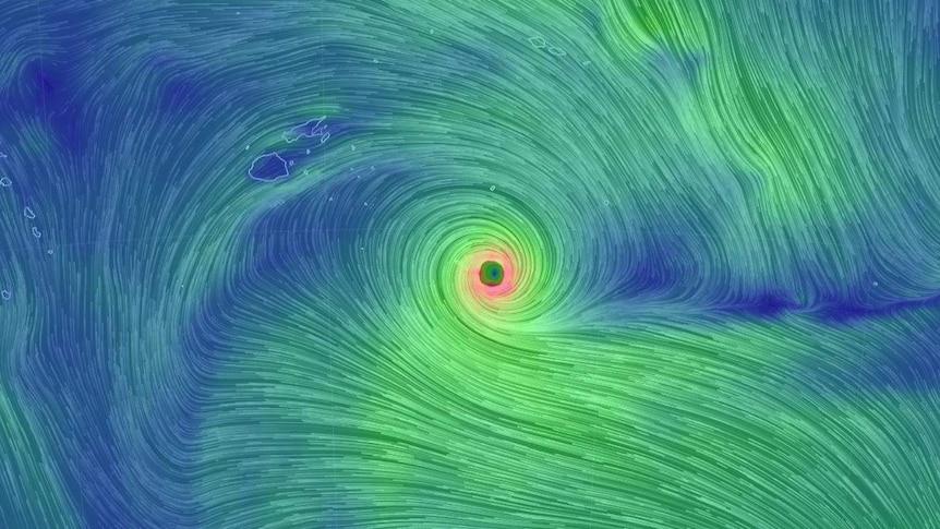 A screenshot of Severe Tropical Cyclone Gita wind map