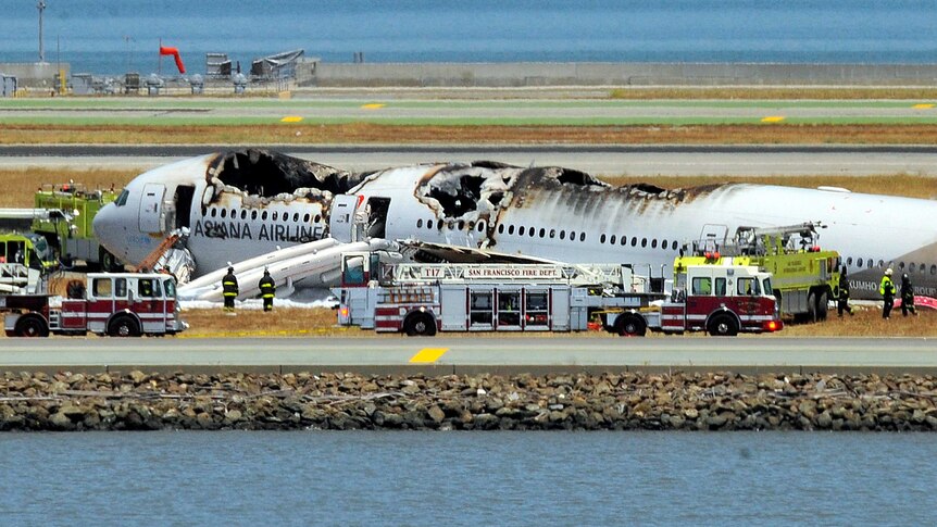 Asiana Airlines 777 after crash-landing at San Francisco international airport