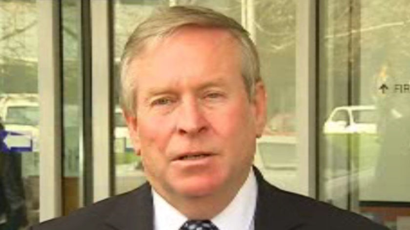 A sombre looking Premier Colin Barnett (head shot) pictured outside the ABC studios