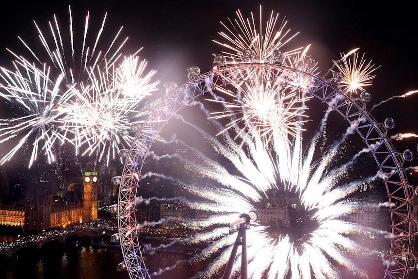 Fireworks light up the London skyline on New Year's Eve.