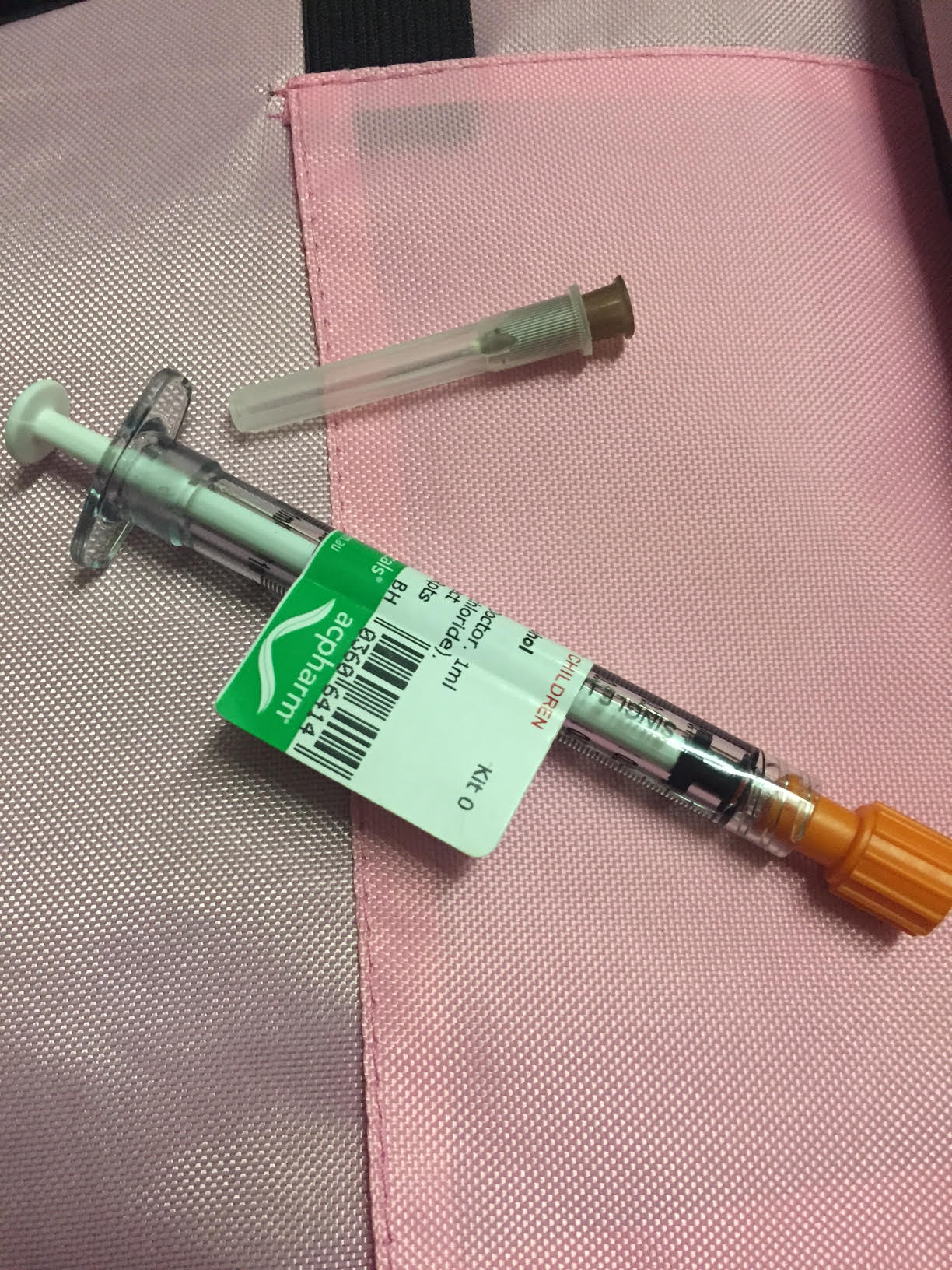 Pink zip-up packs of ketamine syringes