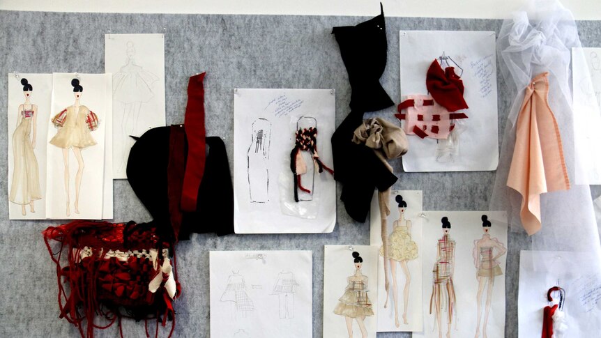 Designs in progress using dead stock fabric for Adelaide Fashion Festival.