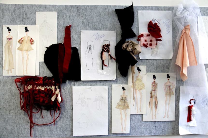 Designs in progress using dead stock fabric for Adelaide Fashion Festival.