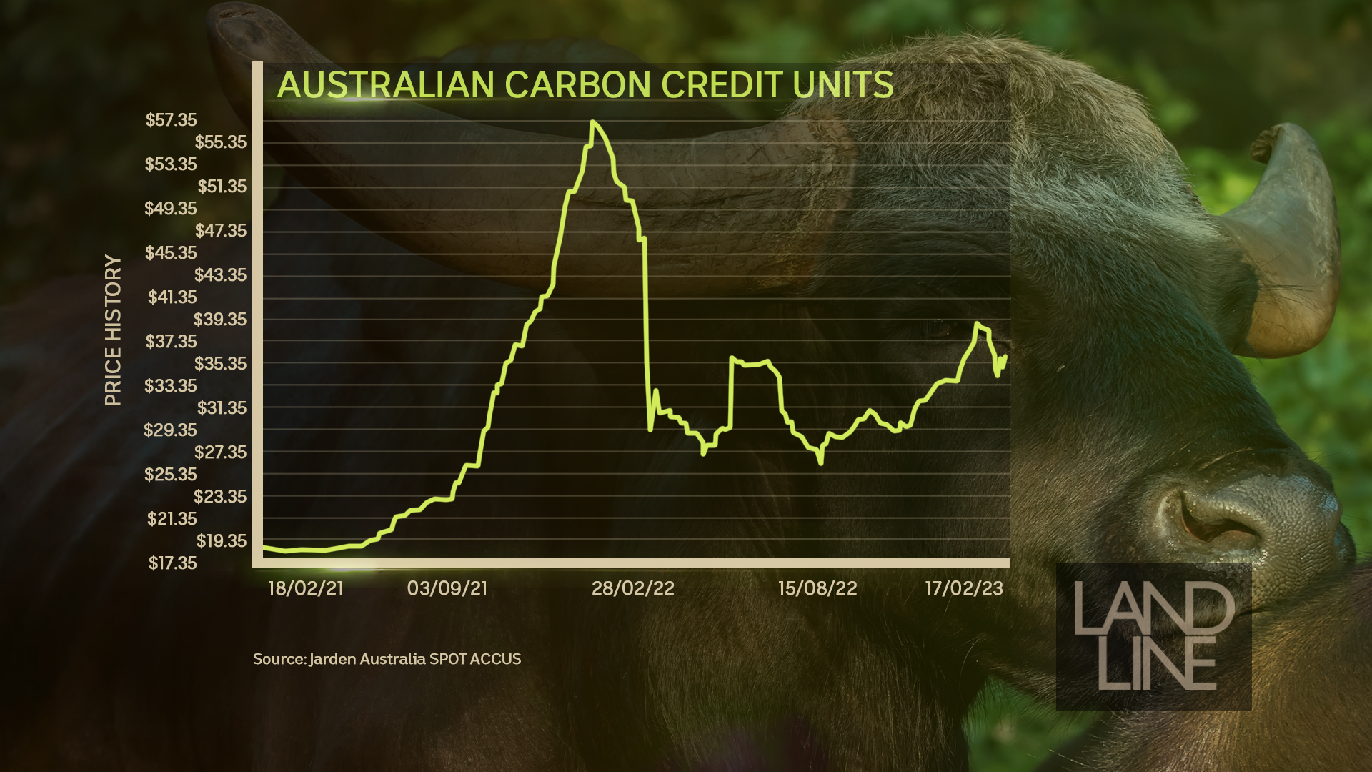 a graph showing the rise in the value of Australian carbon credits. 