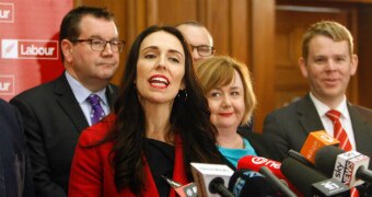 Ms Ardern speaks into the mic at a NZ Labour press conference