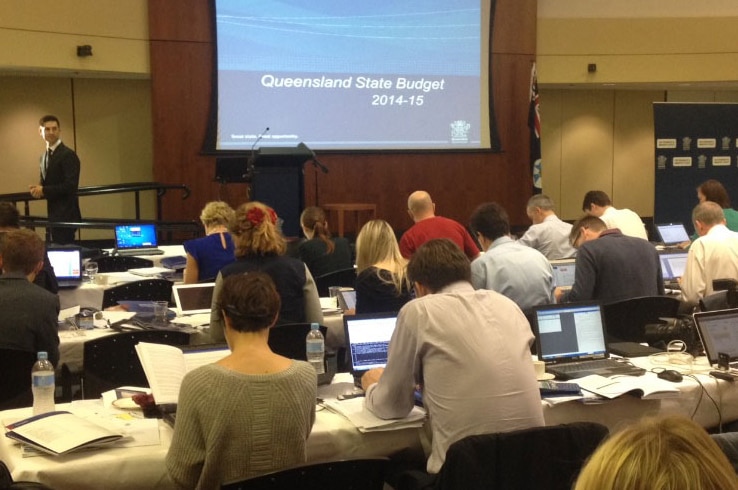 Journalists in Qld budget lock-up at Parliament House in Brisbane