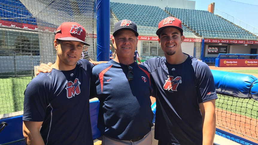 Tanner, Joe and Treyson Vavras (left to right) are playing and coaching at the Melbourne Aces.