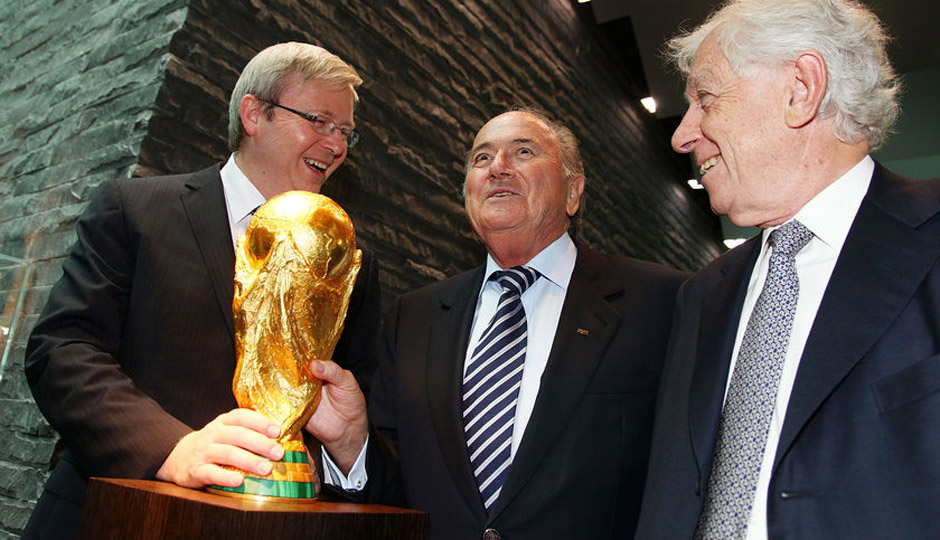 Sepp Blatter with Kevin Rudd and Frank Lowy