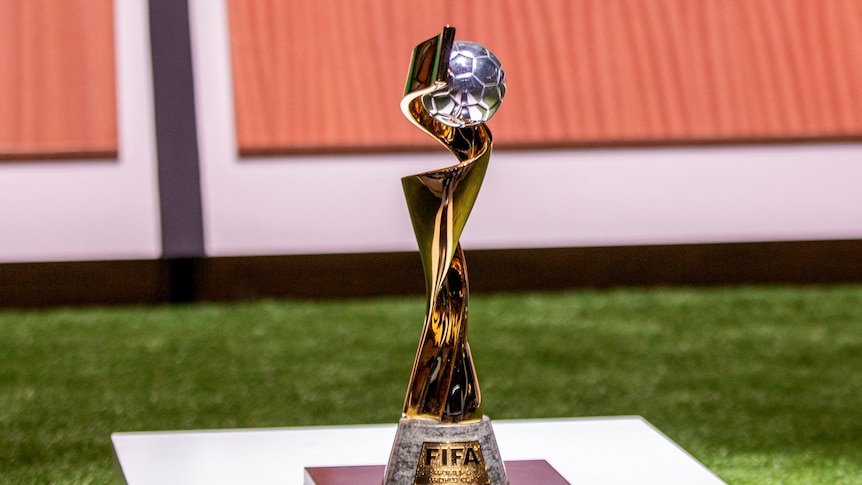 The trophy of the Women's FIFA World Cup is seen during the 73rd FIFA Congress at the BK Arena in Kigali, Rwanda March 16, 2023.