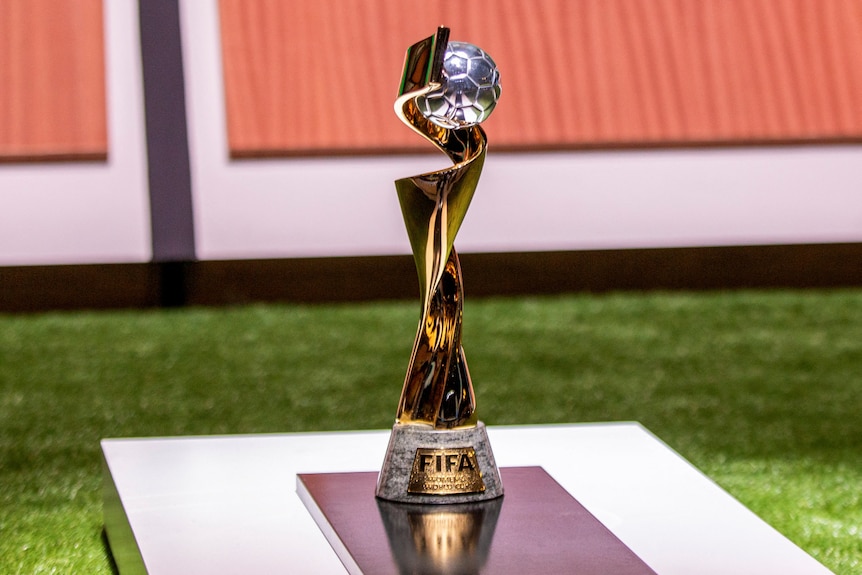 The trophy of the Women's FIFA World Cup is seen during the 73rd FIFA Congress at the BK Arena in Kigali, Rwanda March 16, 2023.