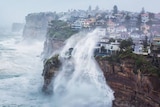 Wild weather lashes the cliff face at Vaucluse, Sydney