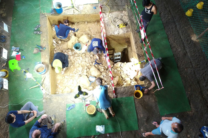 Trader's cave excavation site from above