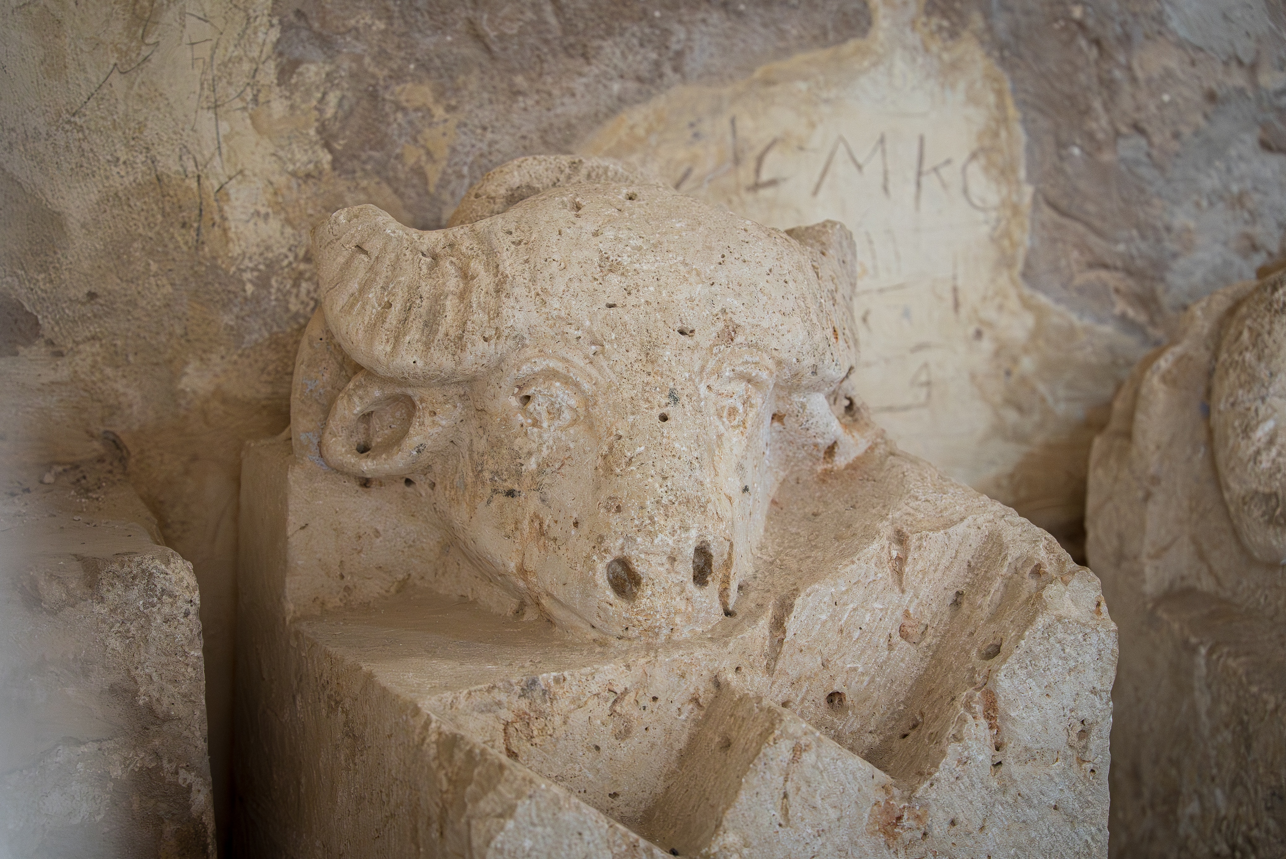 A close up of an artefact at an archeological site in Sebastia.