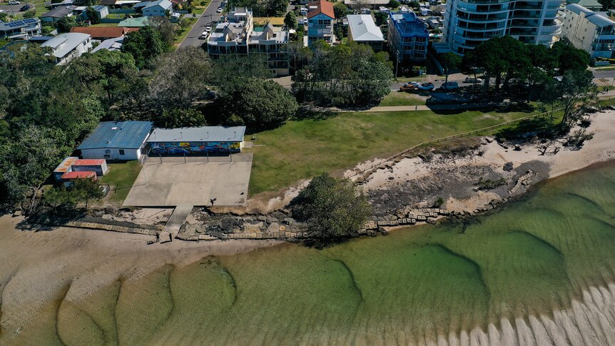 Aerial view of Golden Beach showing eroding shoreline.