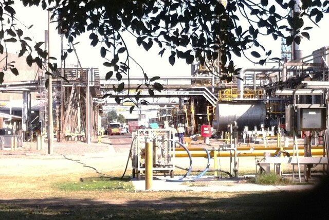 A close-up of the Orica facility with emergency services in attendance.